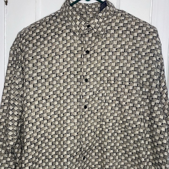 Enro Mens XL 100% Cotton Checkered Pattern Long Sleeve Button Down Shirt - Picture 3 of 4